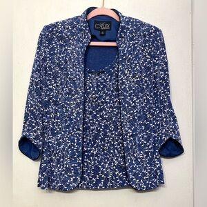 Alex Evenings Women Matching 2 Piece Twinset Blue Glitter Jacket and Cami Medium
